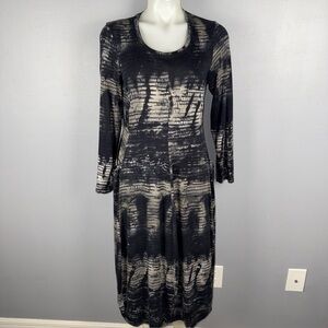 Q Neel Nordic Design Dress Women’s 10 Black & Beige Long Sleeve Jersey Lagenlook